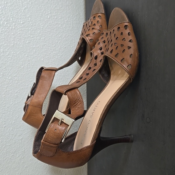 Franco Sarto Tan Folly T-strap Leather Heels Size 10 - Picture 2 of 9